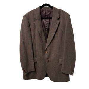 ENGLISH MANOR SUIT JACKET BLAZER TWEED WOOL BROWN MENS 46 LONG 2 BUTTON LINED